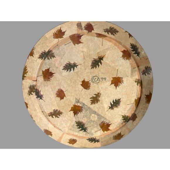 Large Vtg Signed Glass Serving Plate Decoupage Raspberries Leaves 13" - Picture 3 of 12